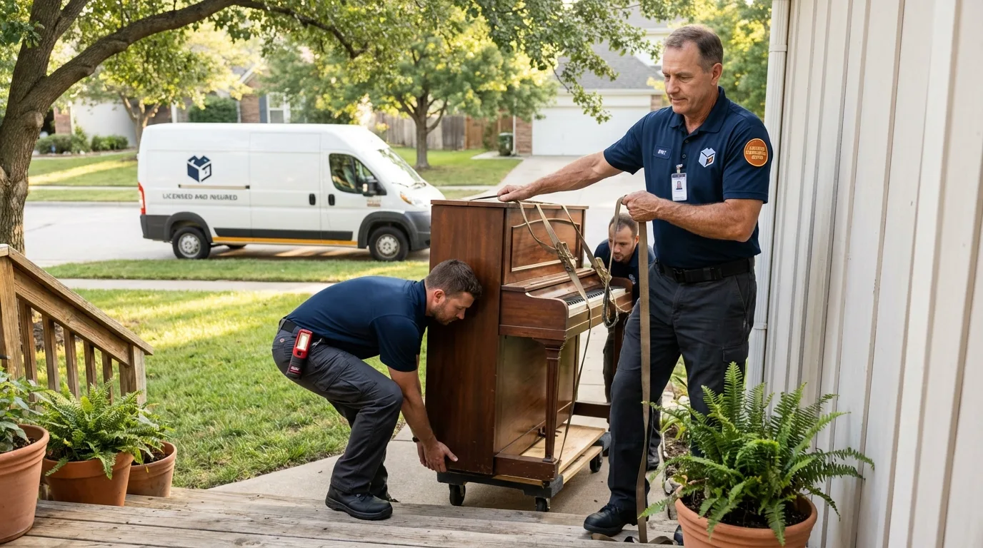 Licensed piano movers securing grand piano in Ponchatoula, LA